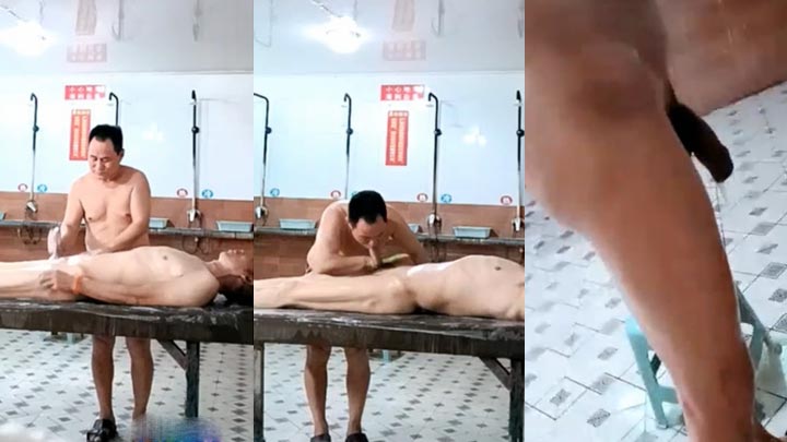 搓澡工撸吃高瘦老头的大鸟